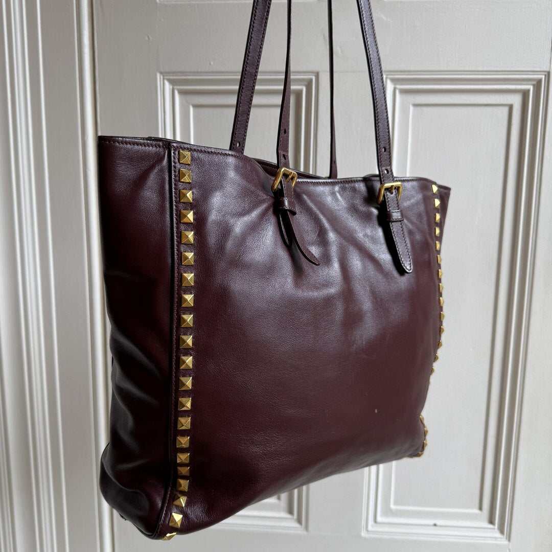 Miu Miu Studded Vitello Brown Leather Tote Bag