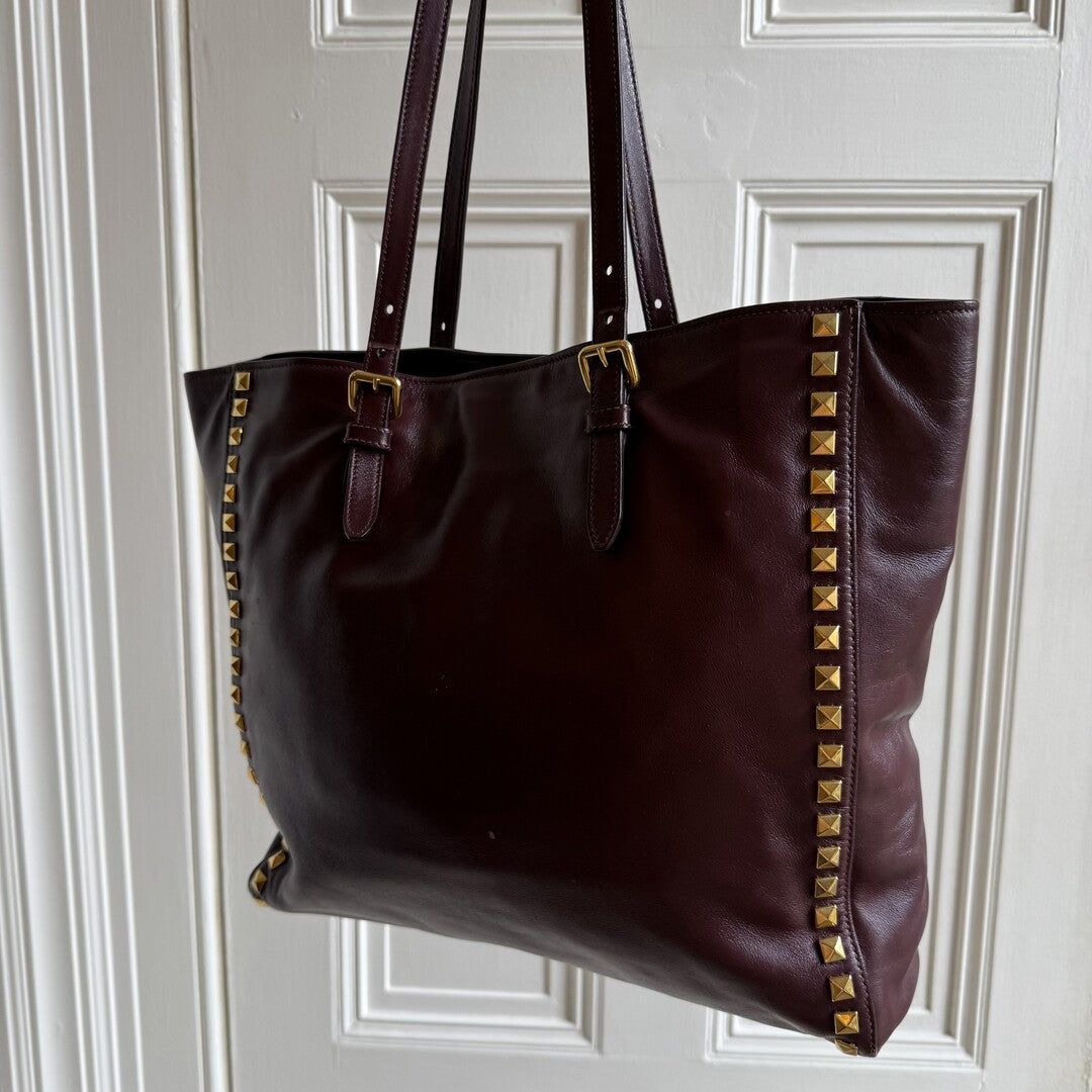 Miu Miu Studded Vitello Brown Leather Tote Bag