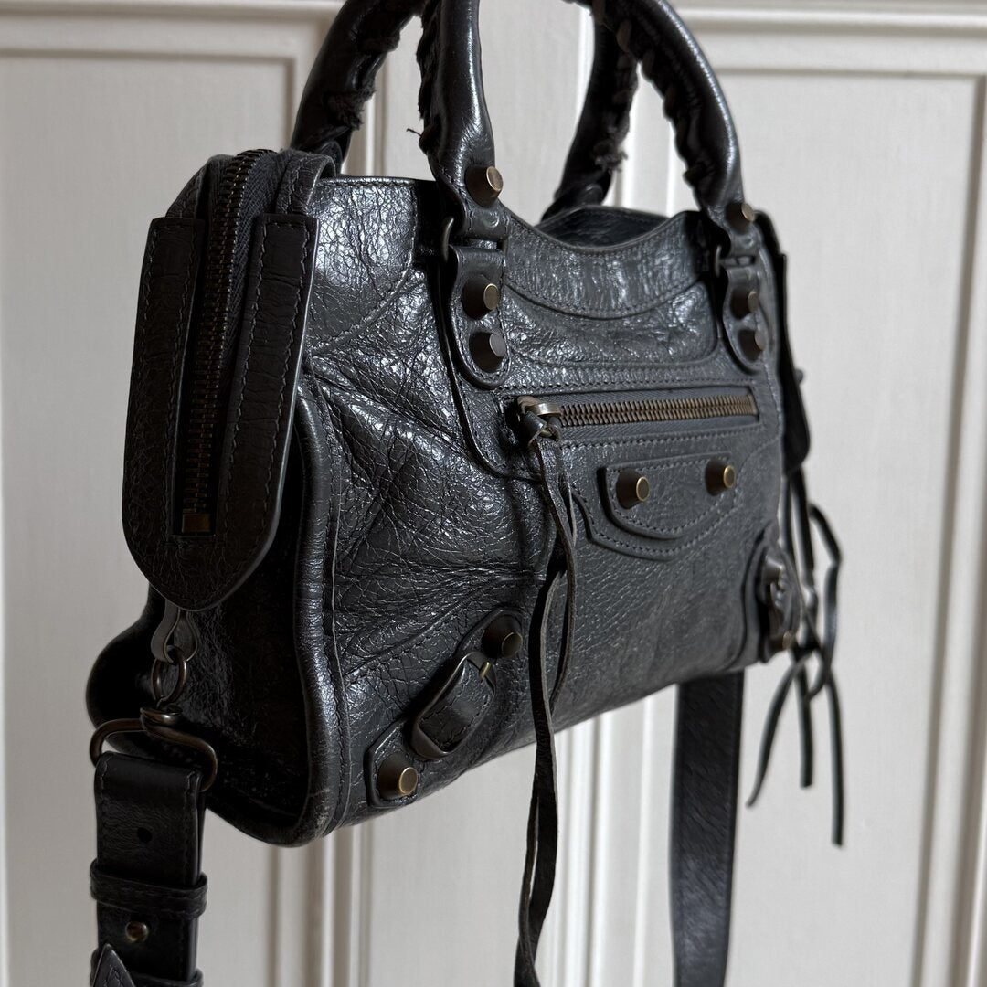 2015 Balenciaga Mini City Leather Grey Handbag
