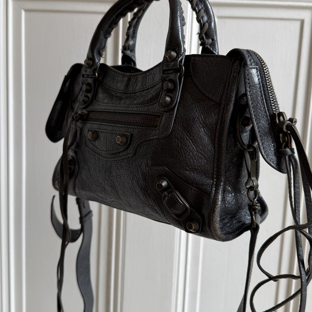 2015 Balenciaga Mini City Leather Grey Handbag