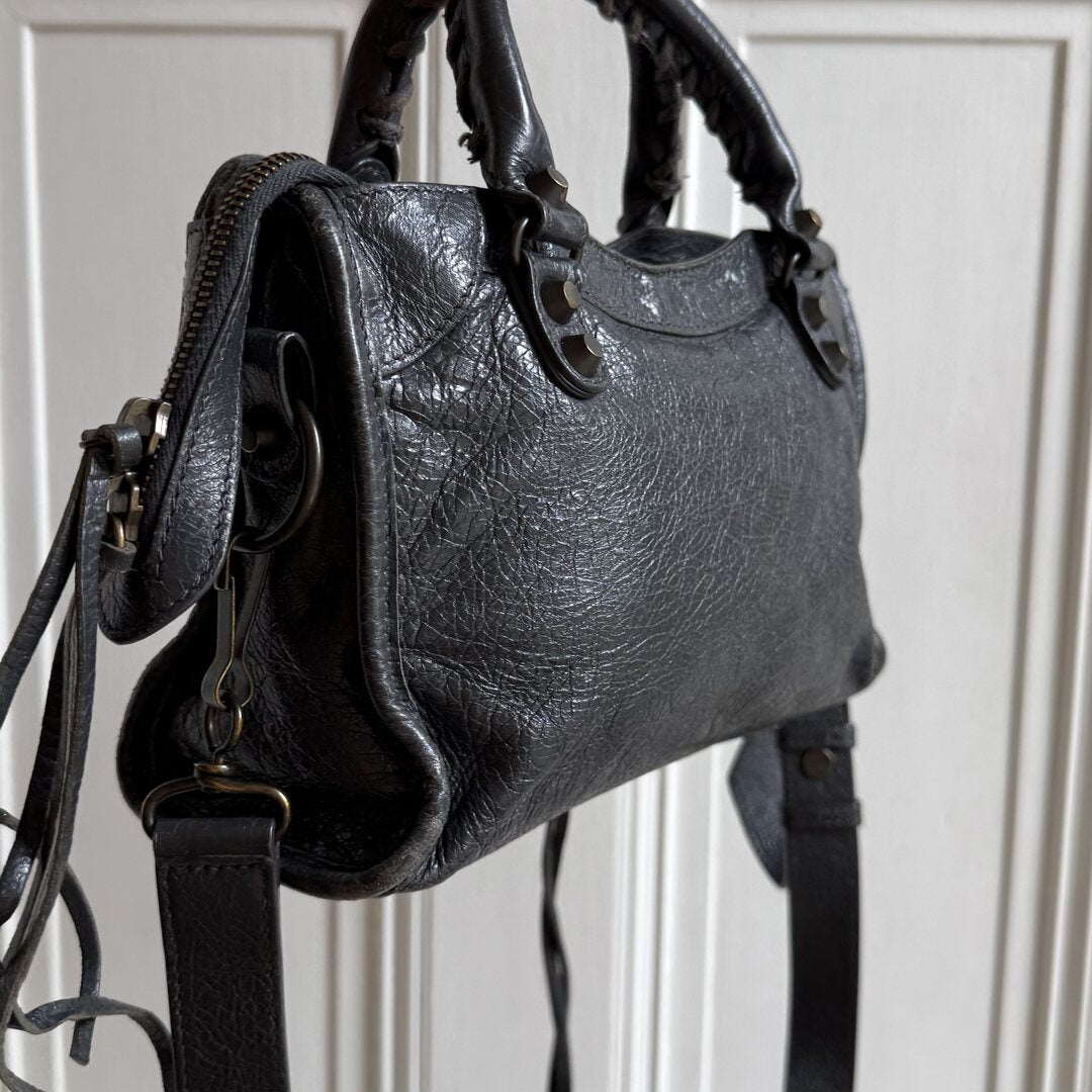 2015 Balenciaga Mini City Leather Grey Handbag