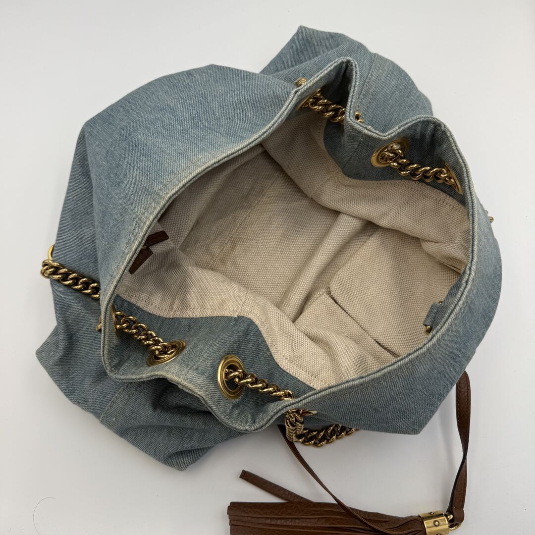 Gucci Soho Chain Denim Blue Tote Bag