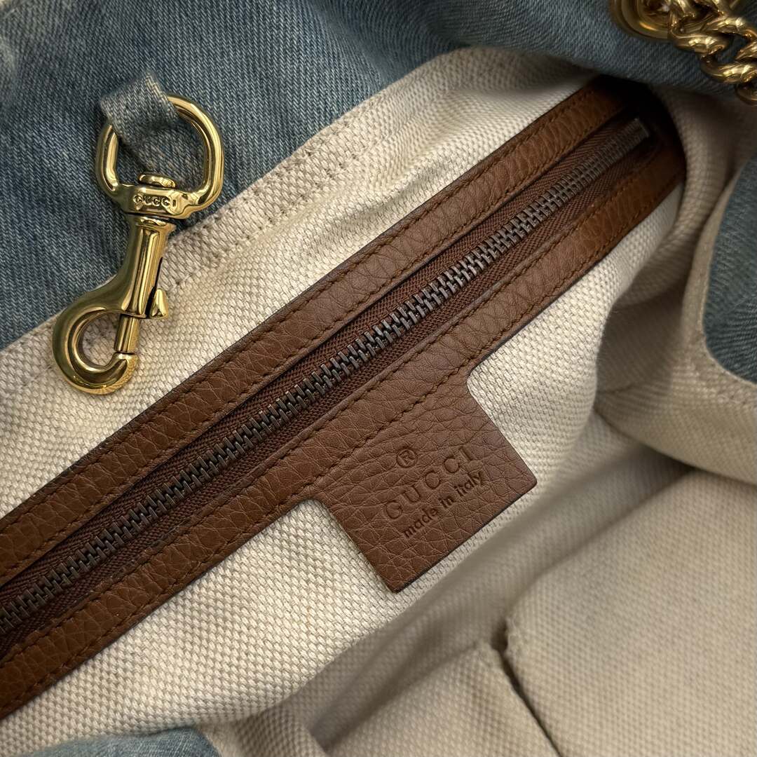 Gucci Soho Chain Denim Blue Tote Bag