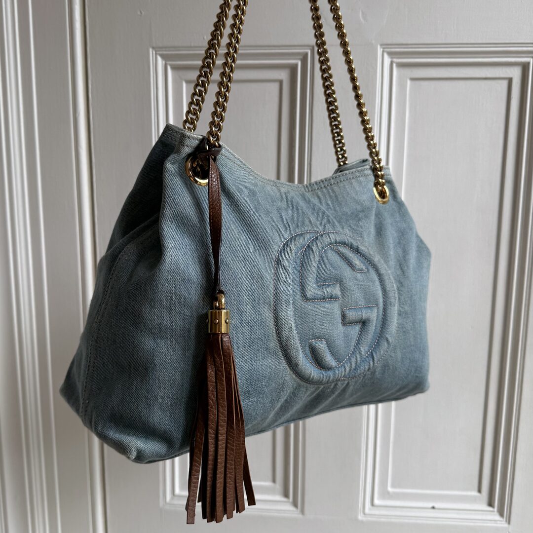 Gucci Soho Chain Denim Blue Tote Bag