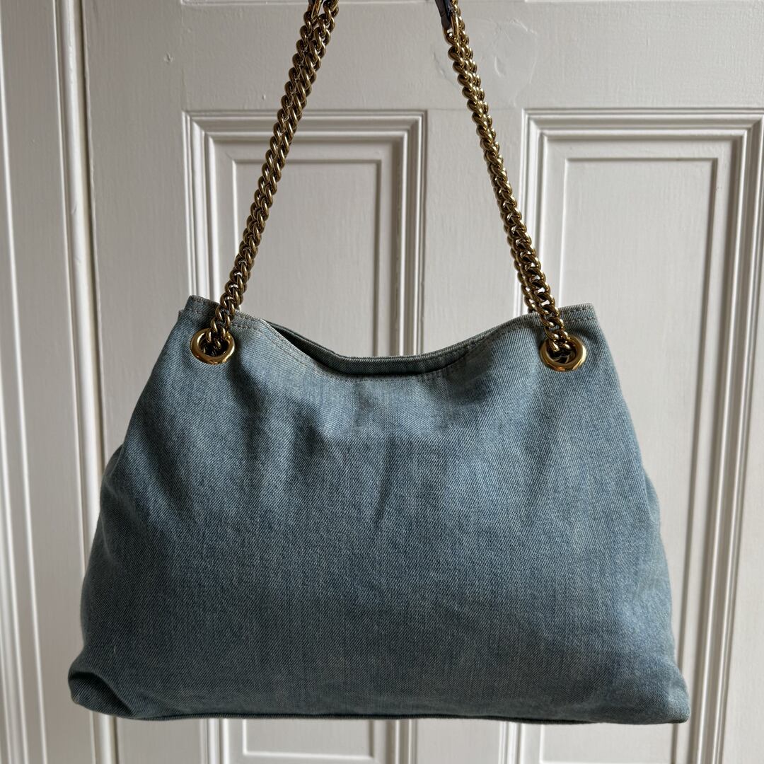 Gucci Soho Chain Denim Blue Tote Bag