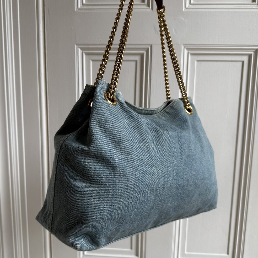 Gucci Soho Chain Denim Blue Tote Bag