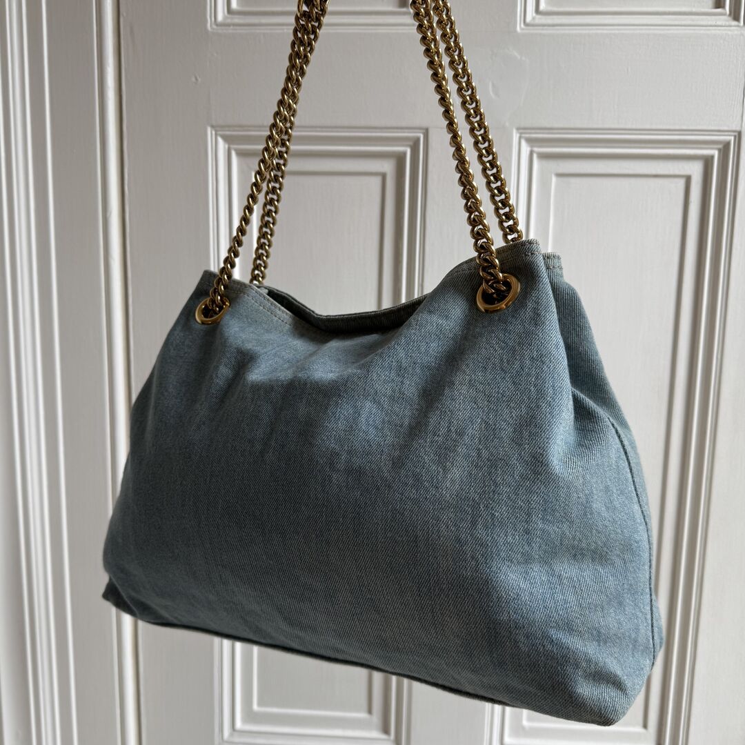 Gucci Soho Chain Denim Blue Tote Bag