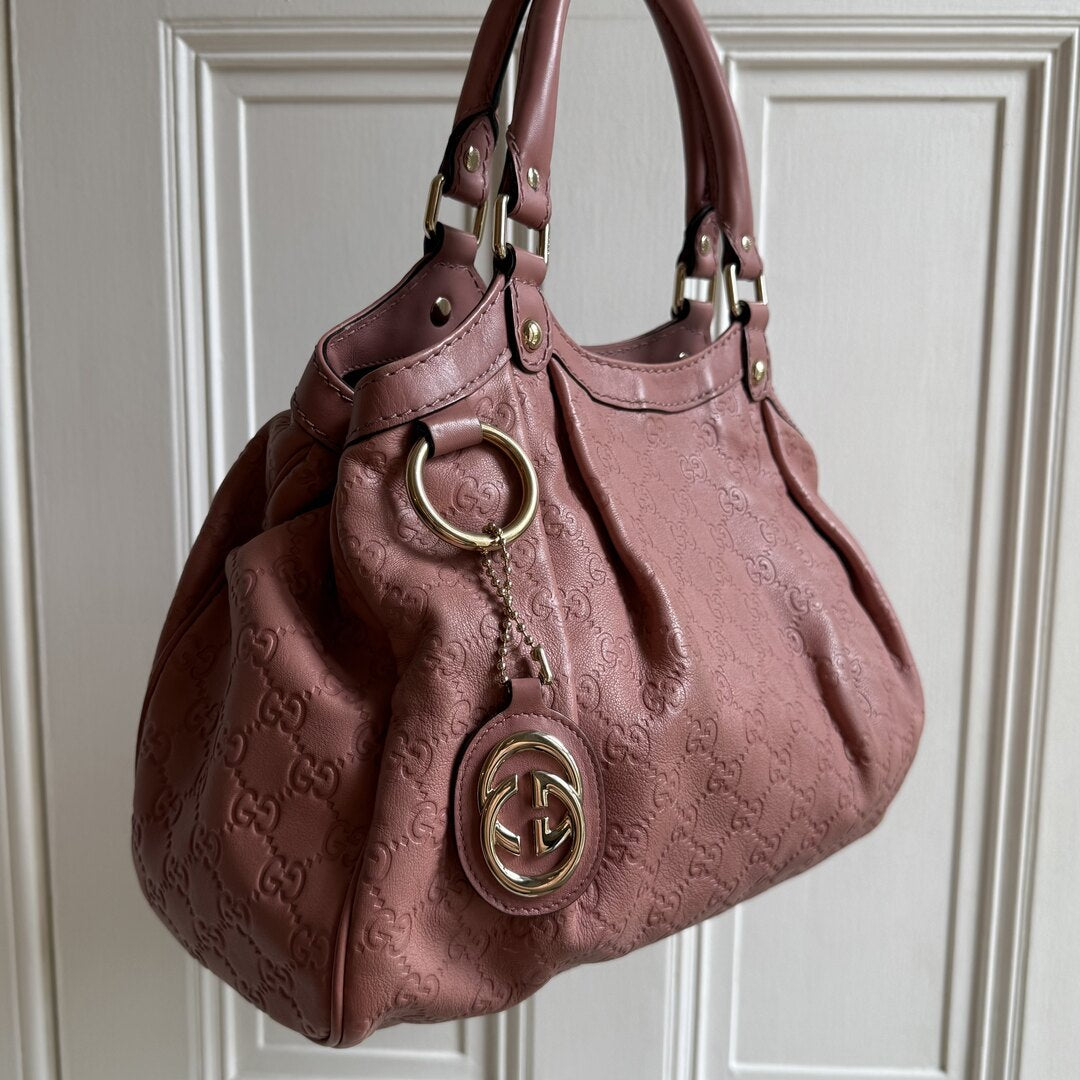 Gucci Guccissima Sukey Leather Pink Tote Bag