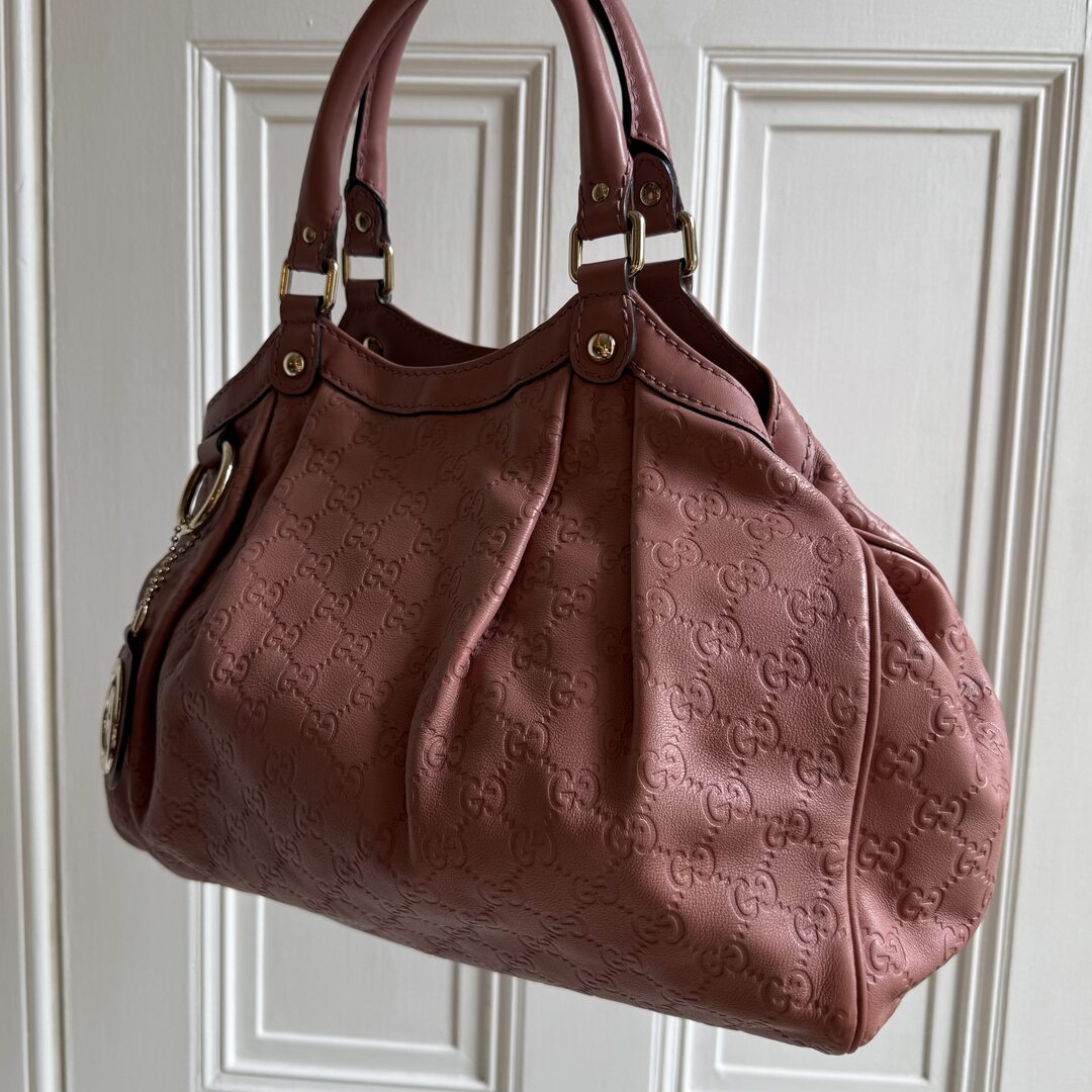 Gucci Guccissima Sukey Leather Pink Tote Bag