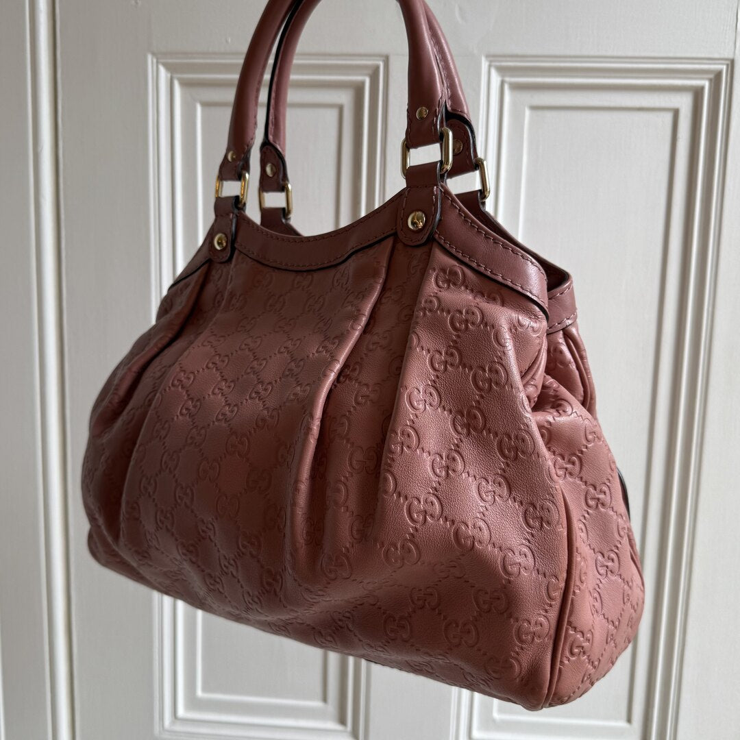 Gucci Guccissima Sukey Leather Pink Tote Bag