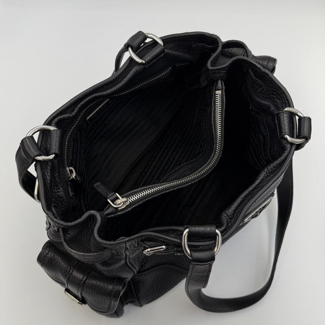 Prada Vitello Daino Leather Black Tote Bag
