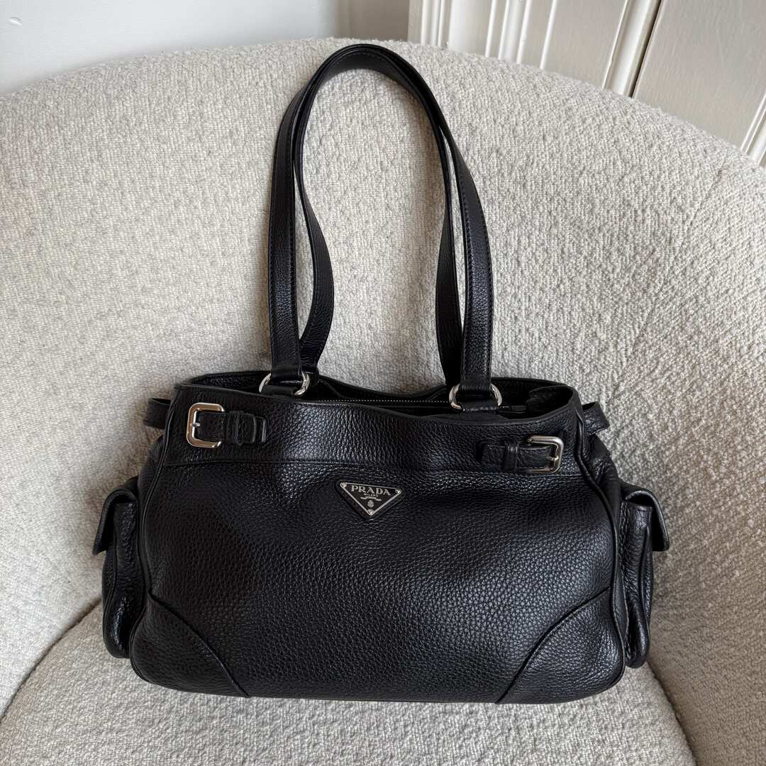 Prada Vitello Daino Leather Black Tote Bag