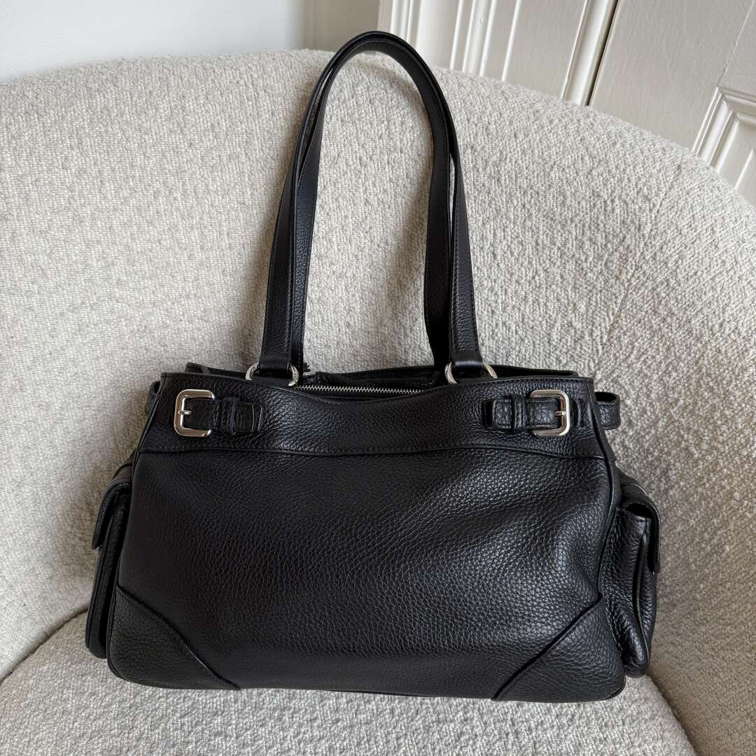 Prada Vitello Daino Leather Black Tote Bag