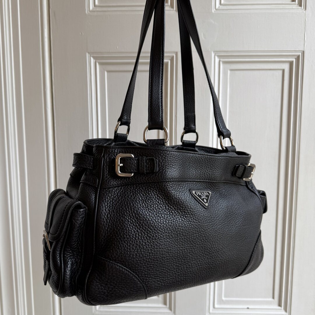 Prada Vitello Daino Leather Black Tote Bag