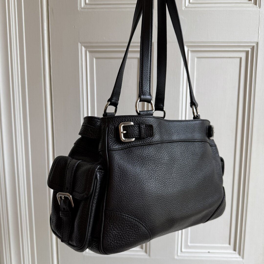 Prada Vitello Daino Leather Black Tote Bag