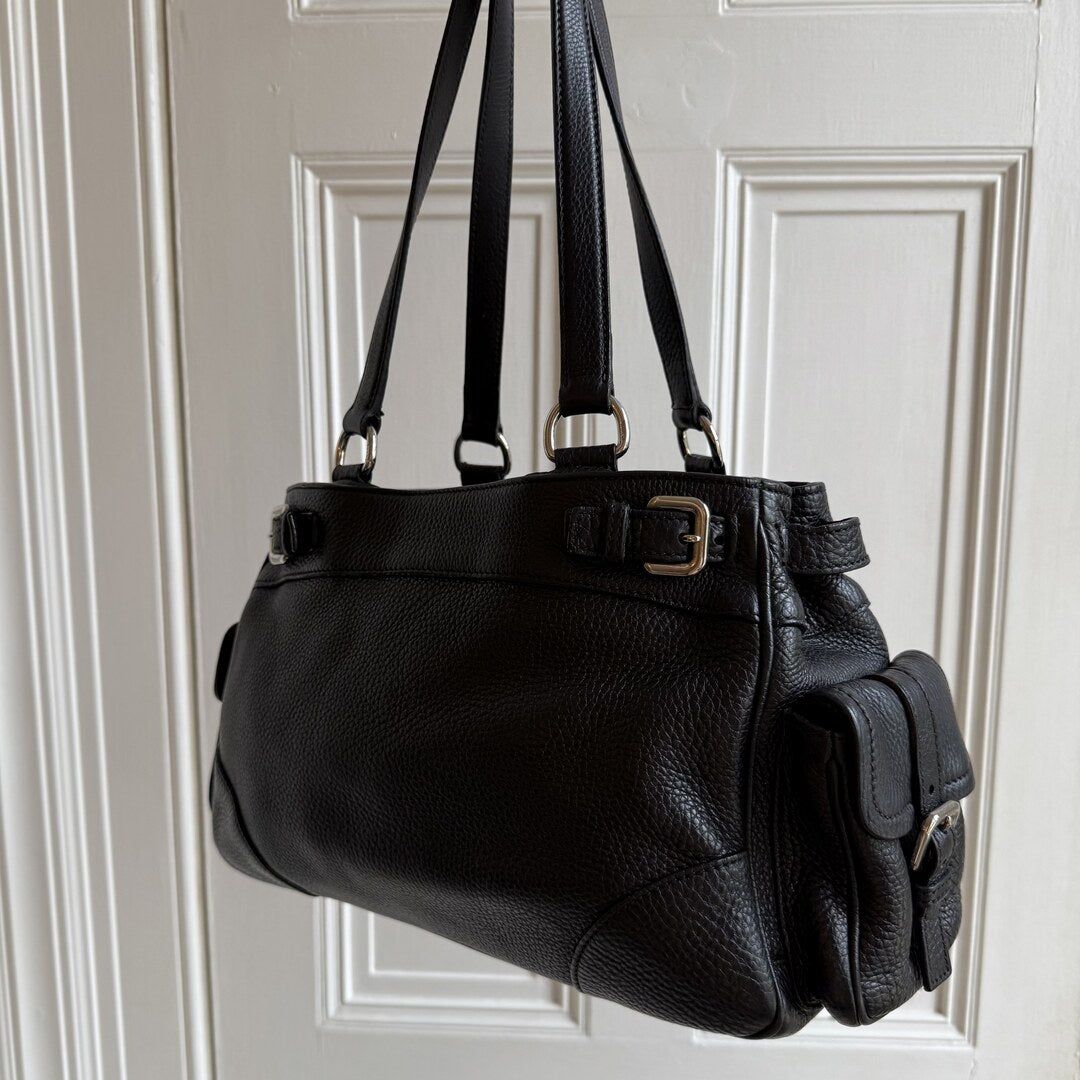 Prada Vitello Daino Leather Black Tote Bag