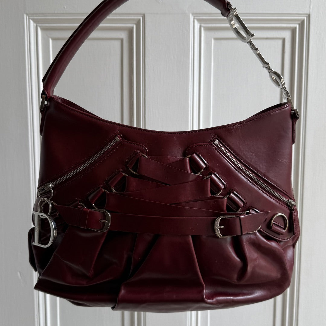 Rare Dior Corset Ballerina Bordeaux Leather Shoulder Bag