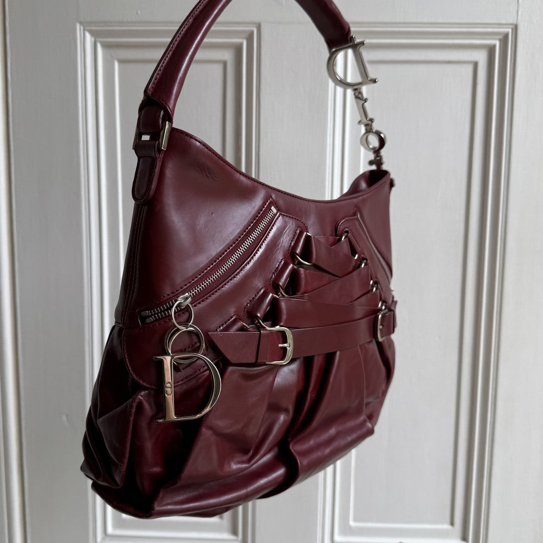 Rare Dior Corset Ballerina Bordeaux Leather Shoulder Bag