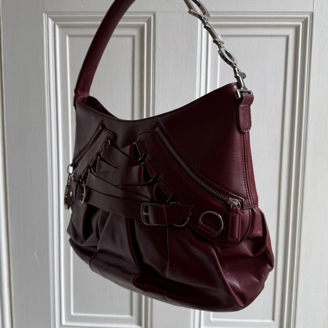 Rare Dior Corset Ballerina Bordeaux Leather Shoulder Bag