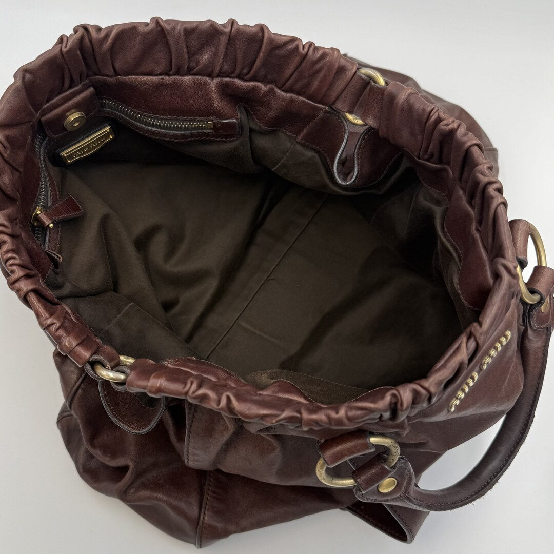 Miu Miu XL Vitello Leather Brown Handbag