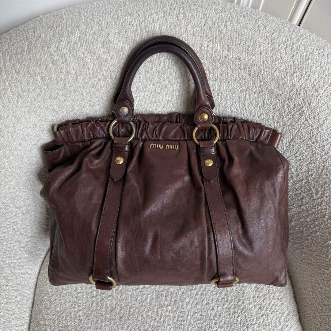 Miu Miu XL Vitello Leather Brown Handbag