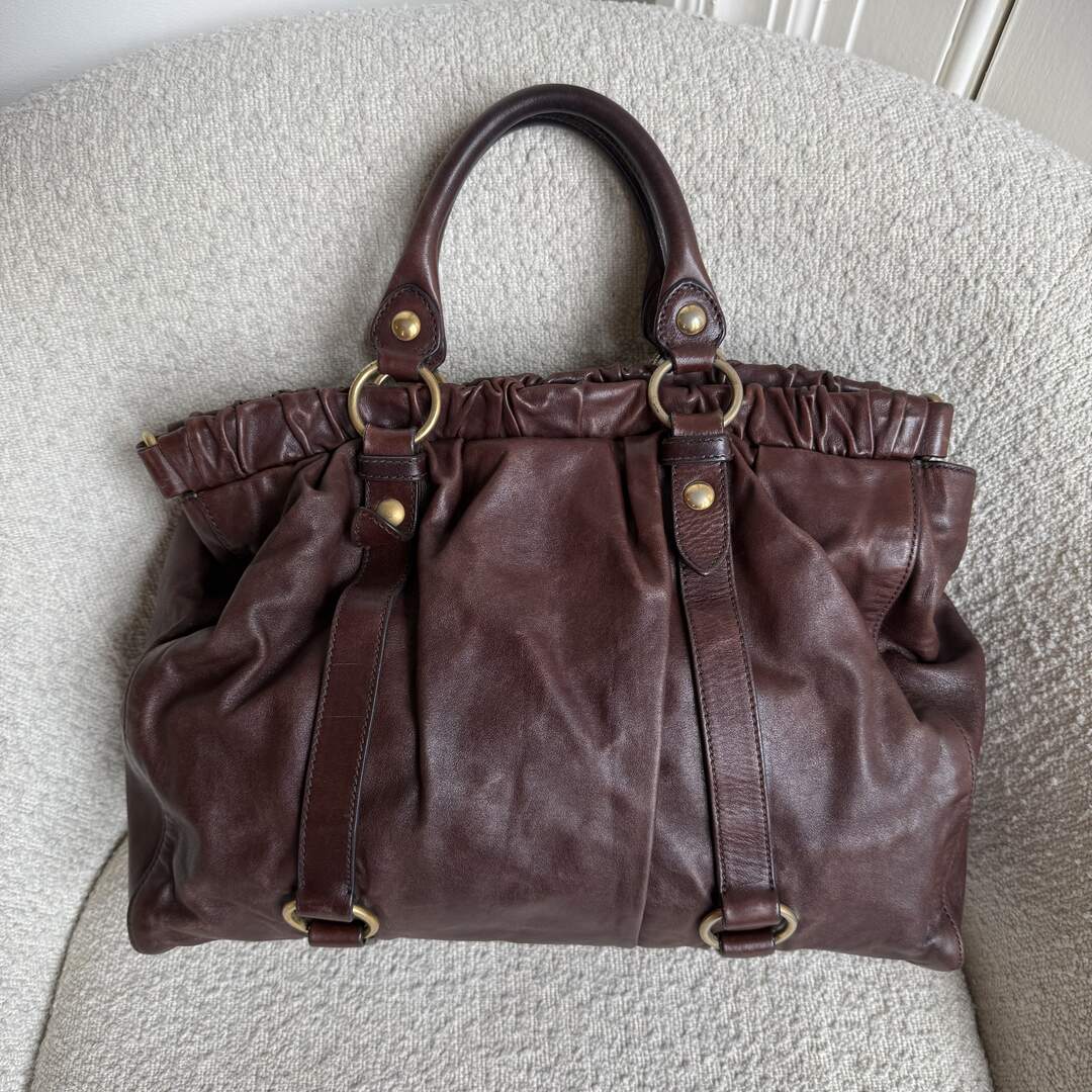 Miu Miu XL Vitello Leather Brown Handbag