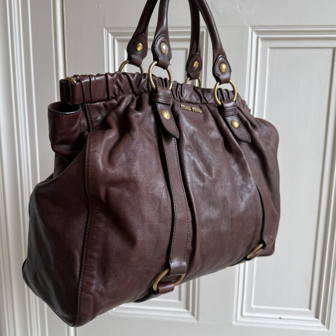 Miu Miu XL Vitello Leather Brown Handbag