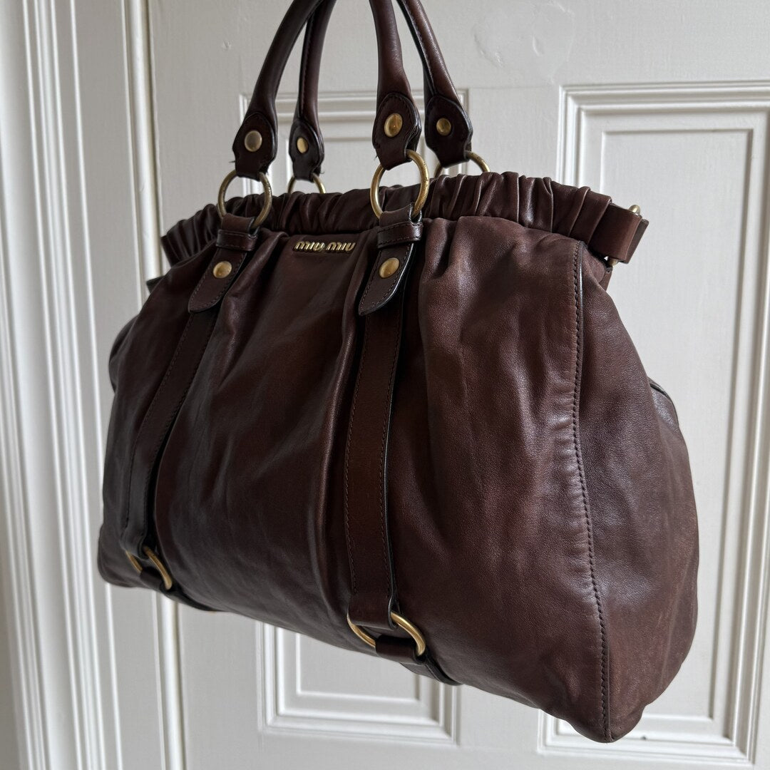 Miu Miu XL Vitello Leather Brown Handbag