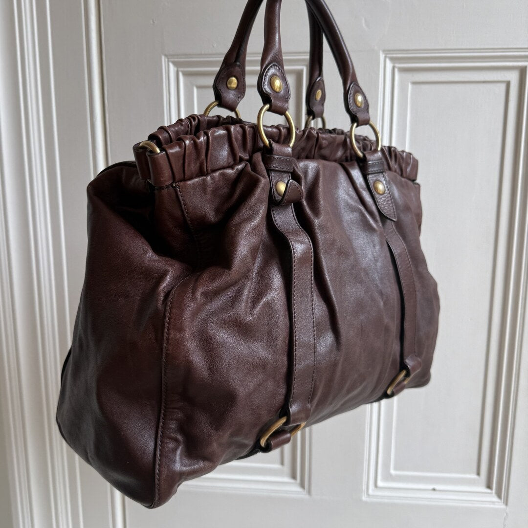 Miu Miu XL Vitello Leather Brown Handbag