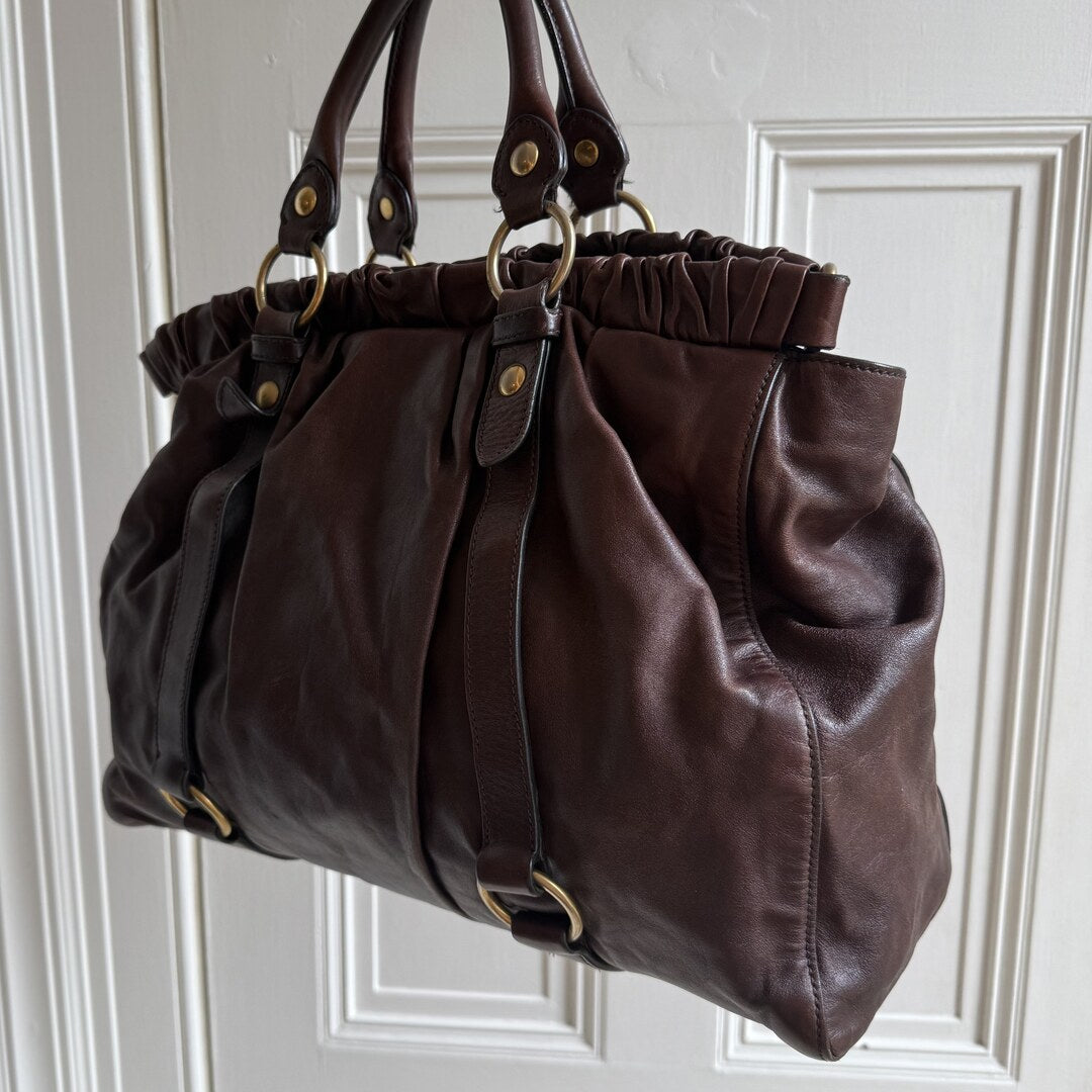 Miu Miu XL Vitello Leather Brown Handbag