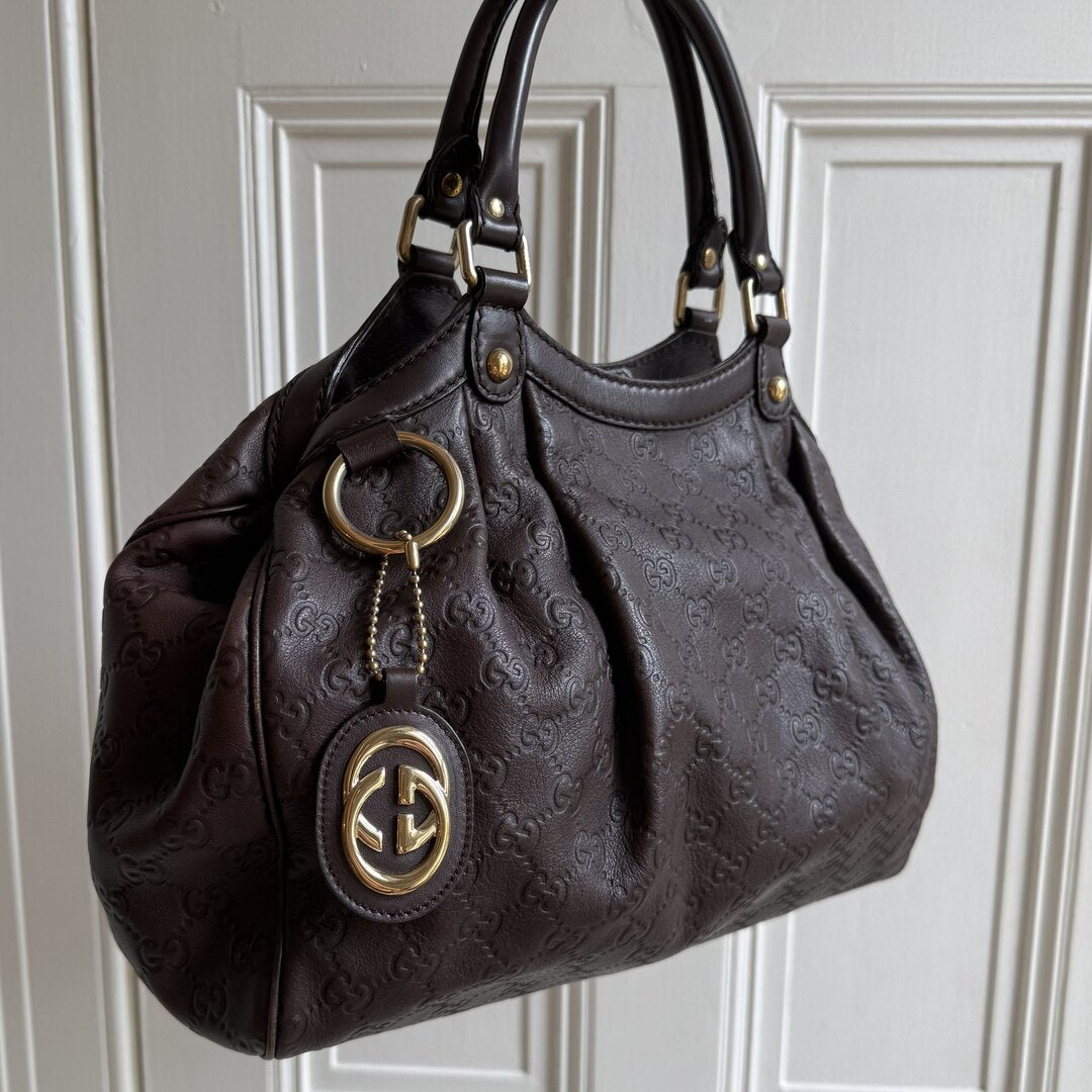 Gucci Guccissima Sukey Leather Brown Tote Bag