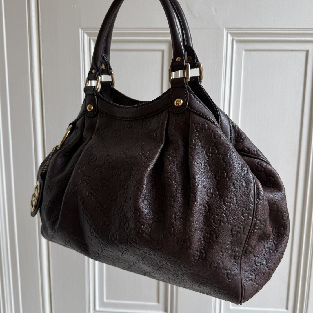 Gucci Guccissima Sukey Leather Brown Tote Bag