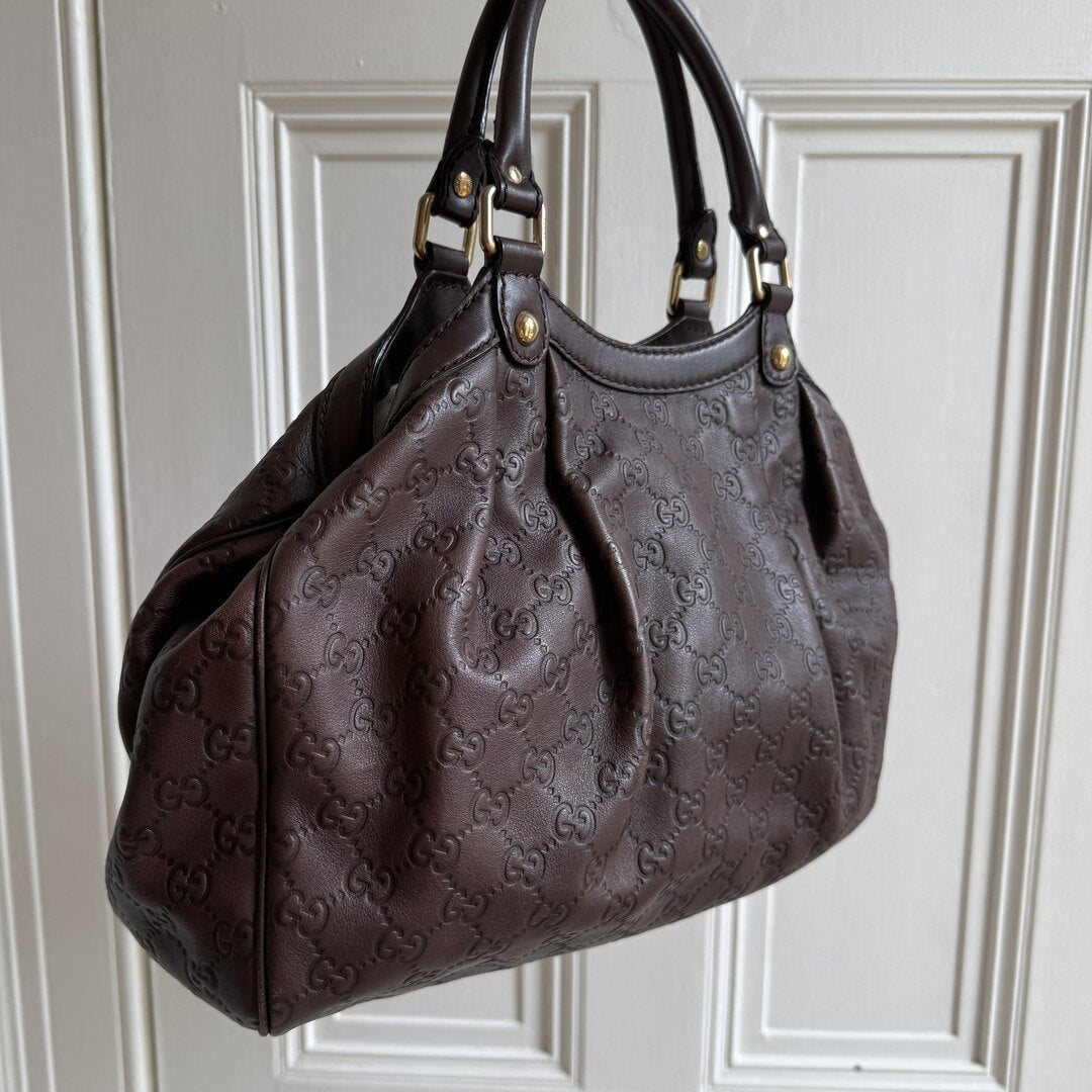 Gucci Guccissima Sukey Leather Brown Tote Bag
