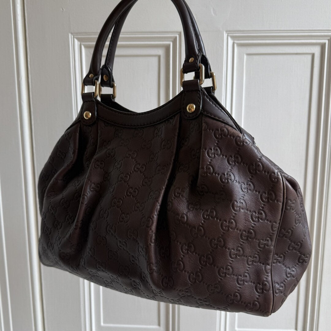 Gucci Guccissima Sukey Leather Brown Tote Bag