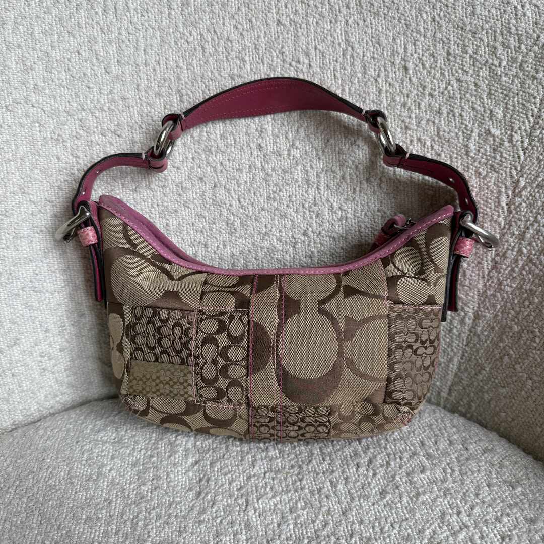 Coach Signature Patchwork Croissant Pink Shoulder Bag