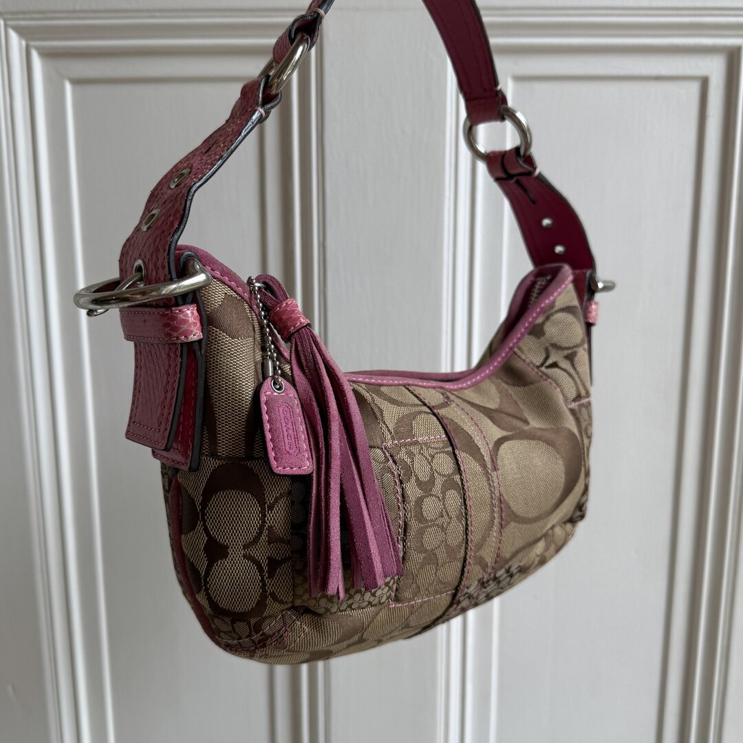 Coach Signature Patchwork Croissant Pink Shoulder Bag