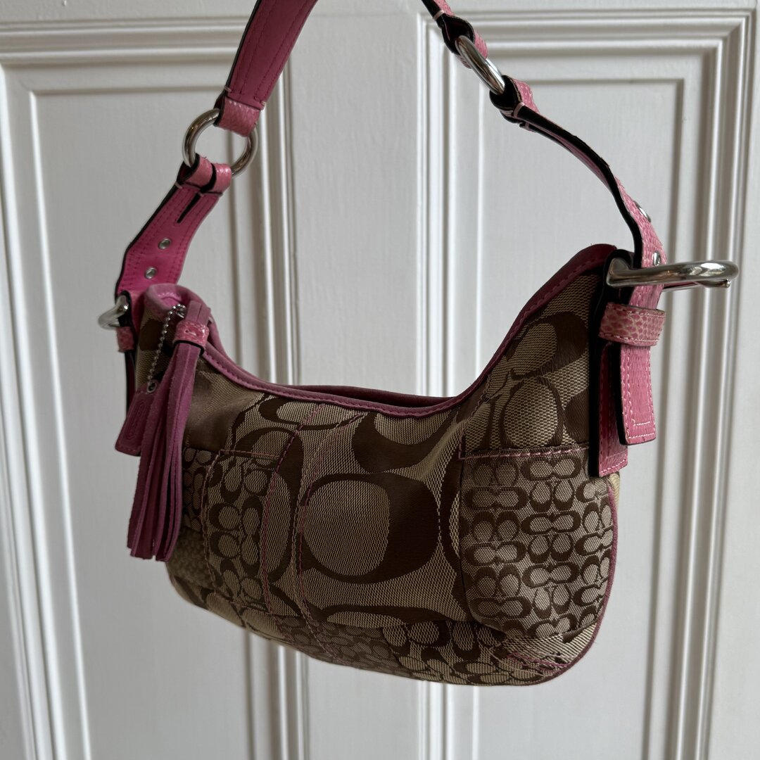 Coach Signature Patchwork Croissant Pink Shoulder Bag