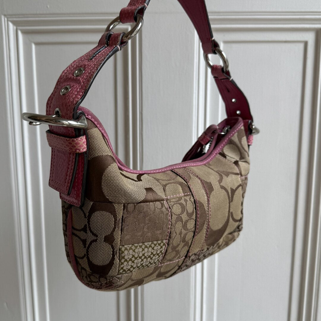 Coach Signature Patchwork Croissant Pink Shoulder Bag