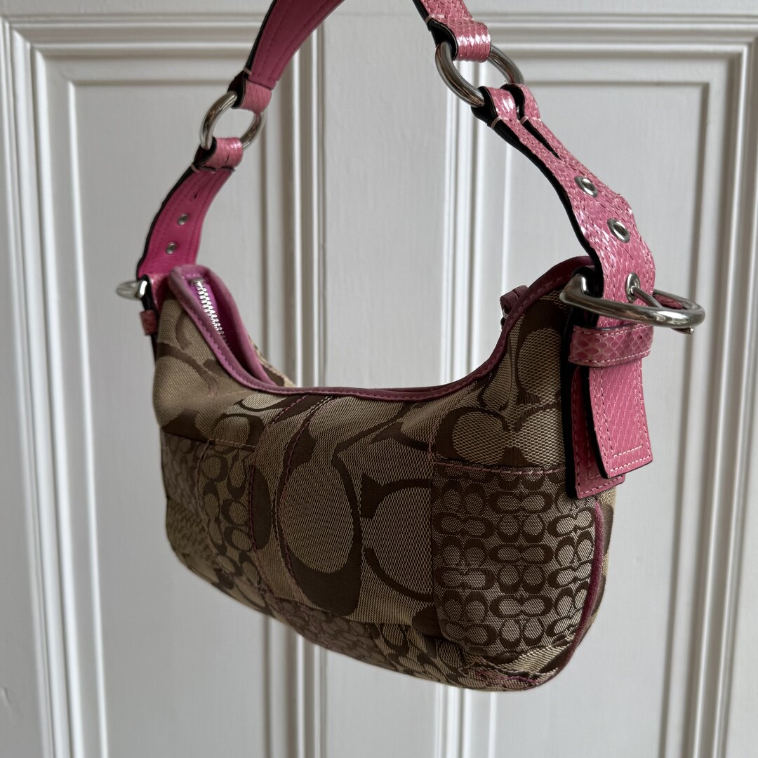 Coach Signature Patchwork Croissant Pink Shoulder Bag