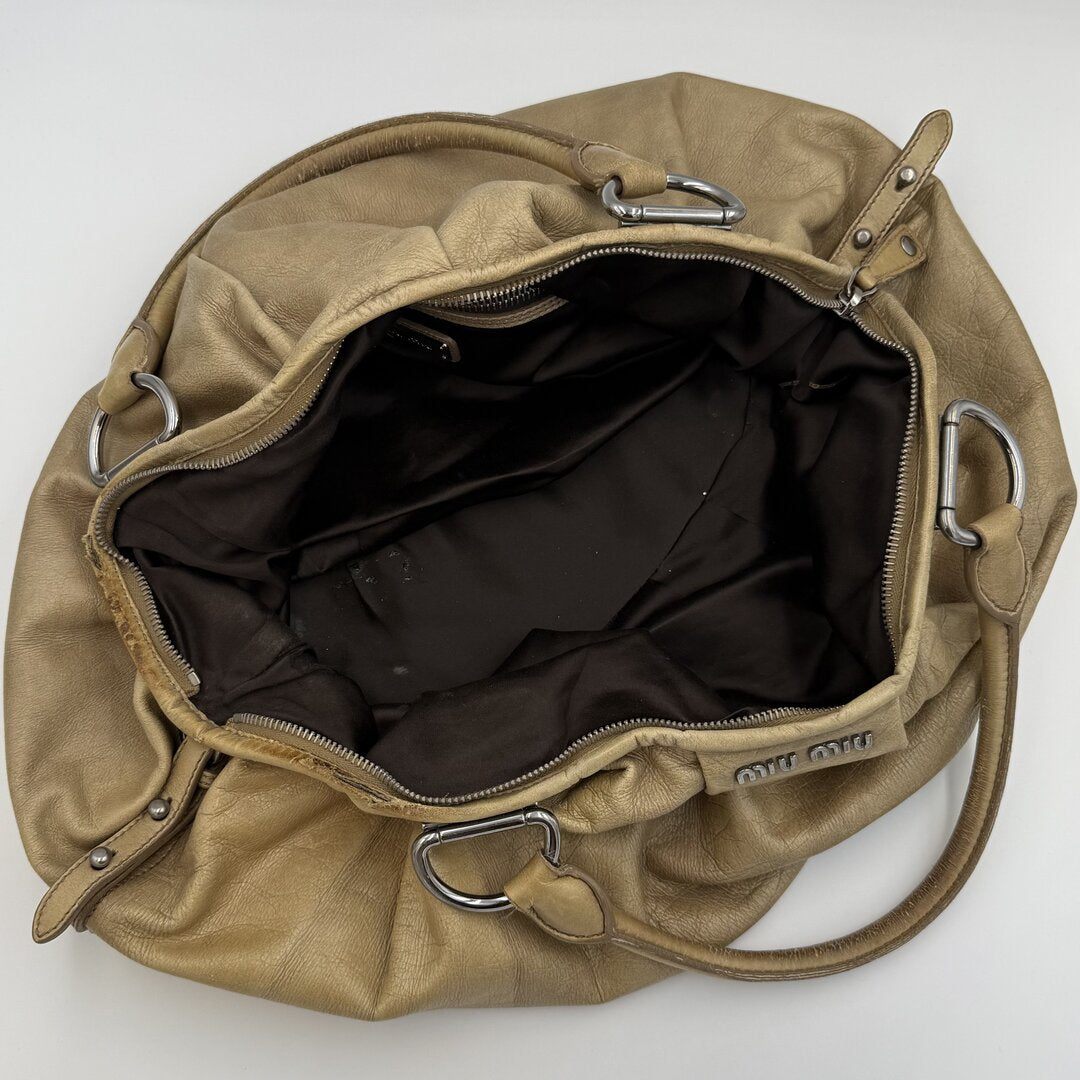 Miu Miu Hobo Leather Beige Shoulder Bag