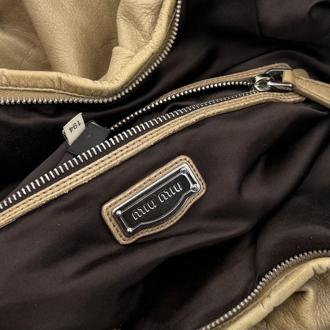 Miu Miu Hobo Leather Beige Shoulder Bag