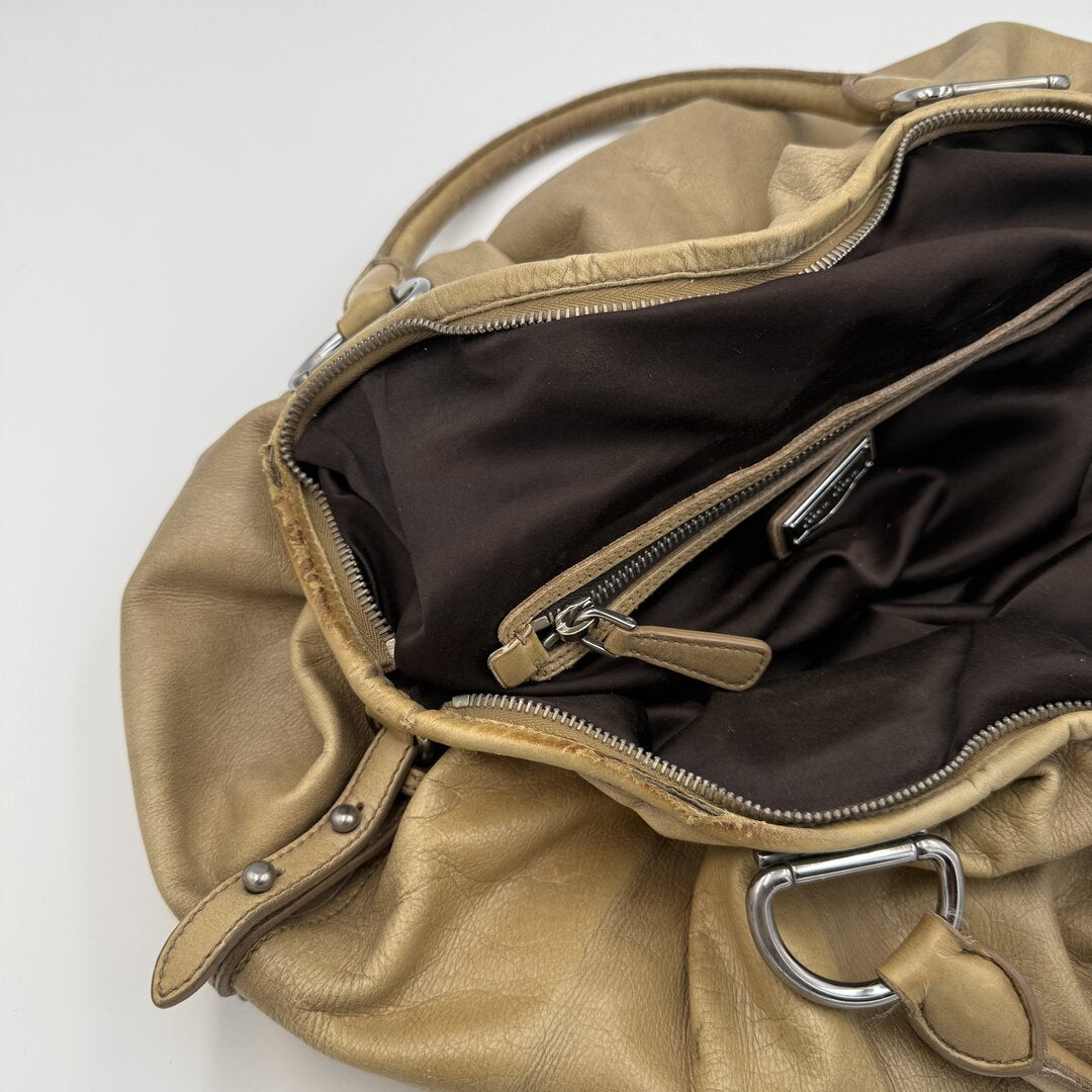 Miu Miu Hobo Leather Beige Shoulder Bag