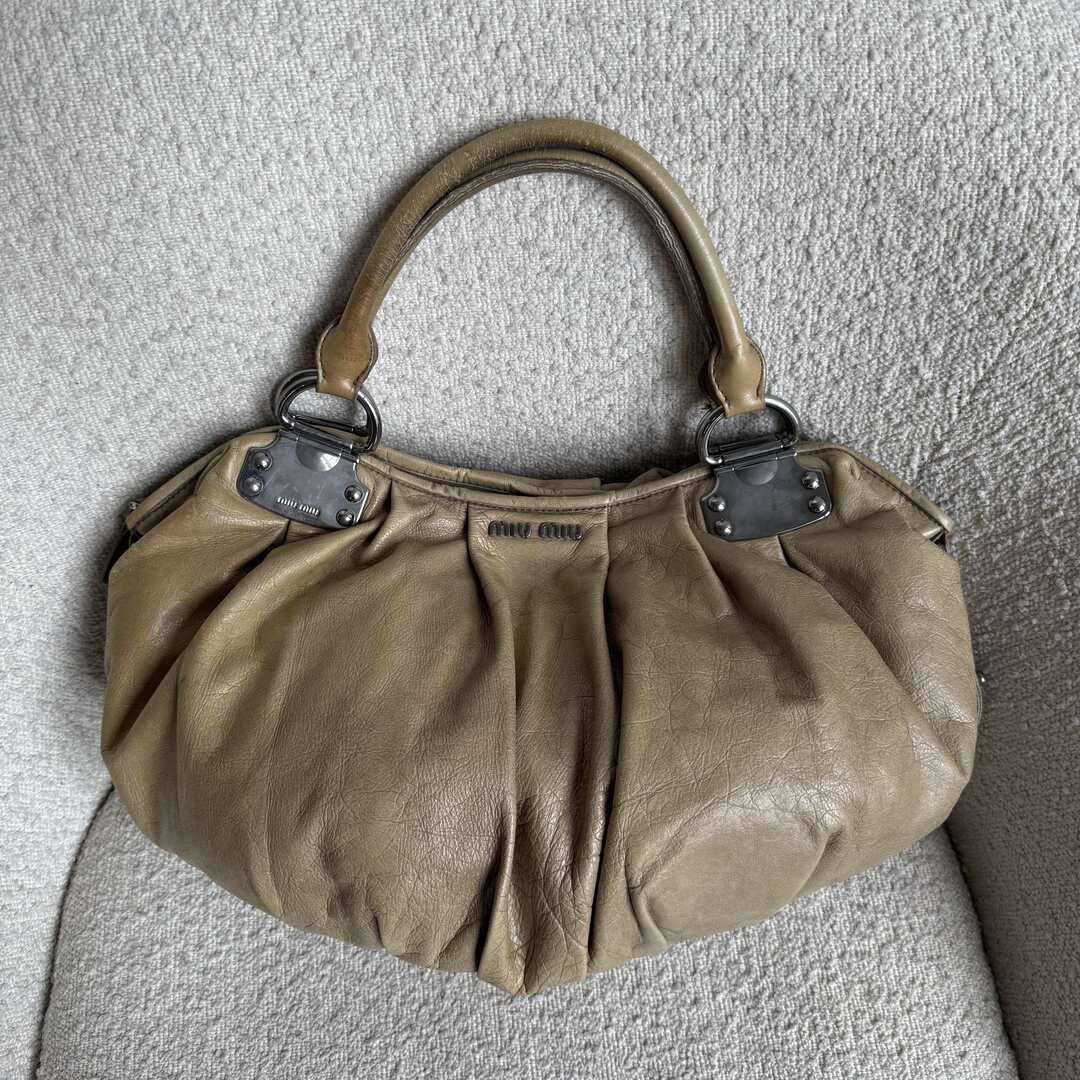 Miu Miu Hobo Leather Beige Shoulder Bag