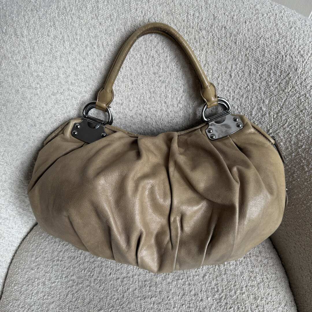 Miu Miu Hobo Leather Beige Shoulder Bag