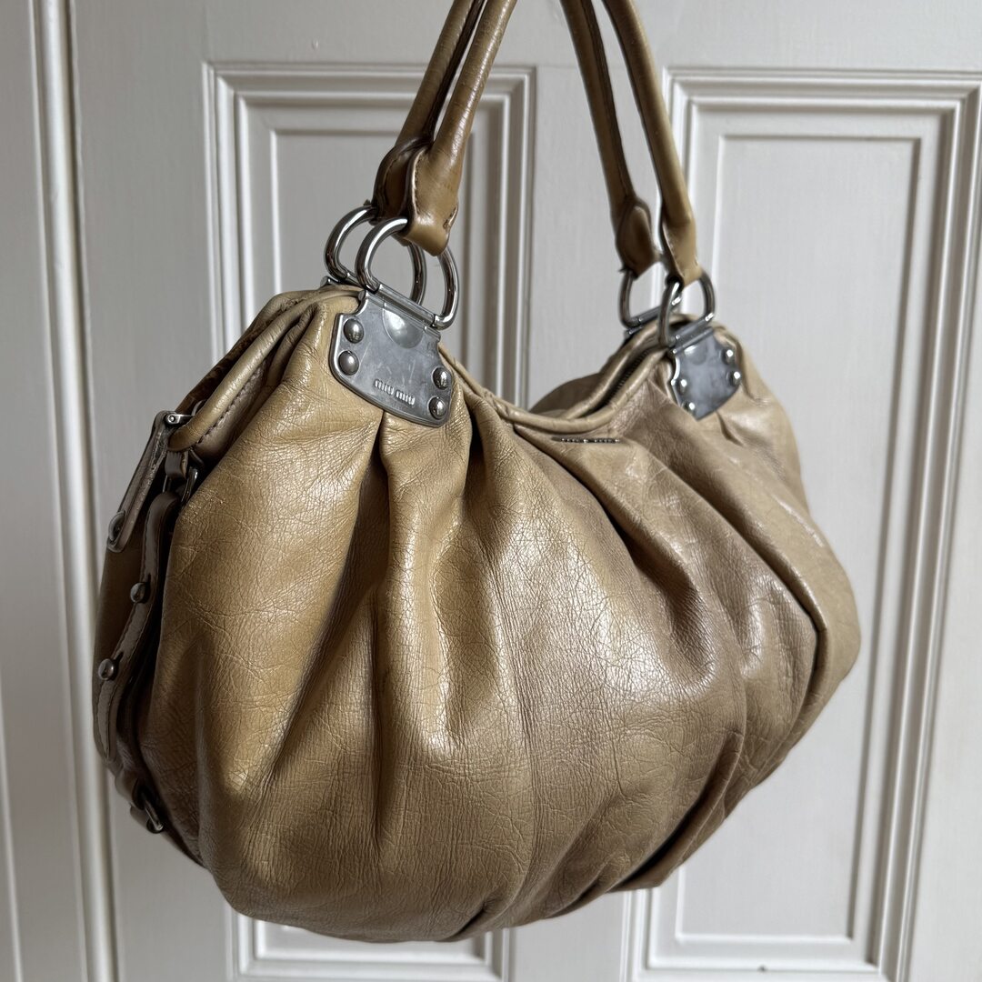 Miu Miu Hobo Leather Beige Shoulder Bag