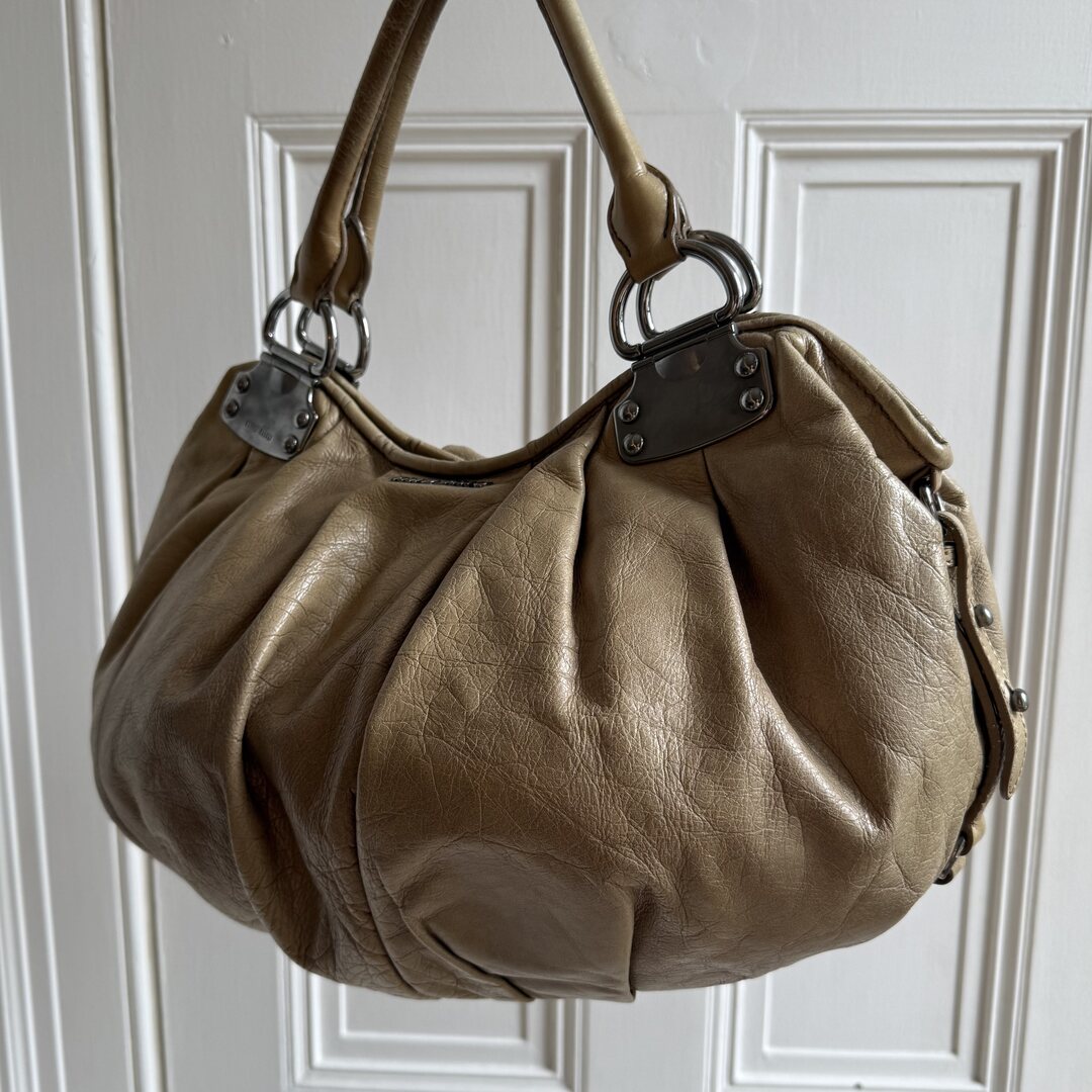 Miu Miu Hobo Leather Beige Shoulder Bag