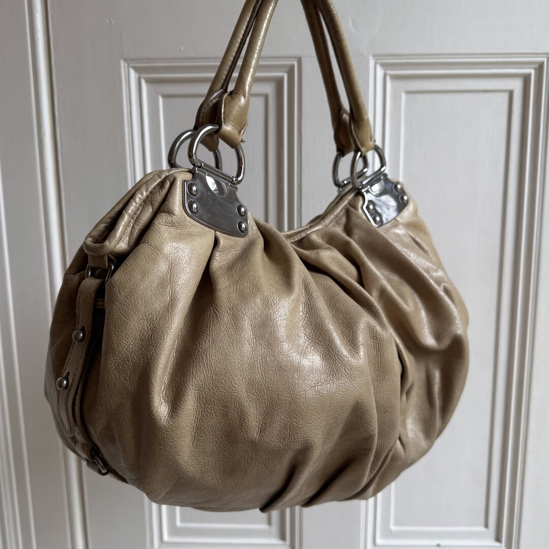 Miu Miu Hobo Leather Beige Shoulder Bag