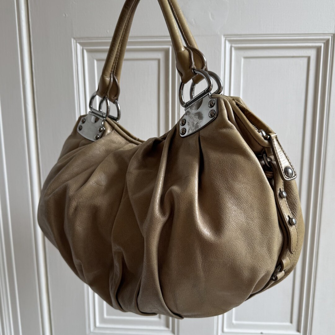 Miu Miu Hobo Leather Beige Shoulder Bag