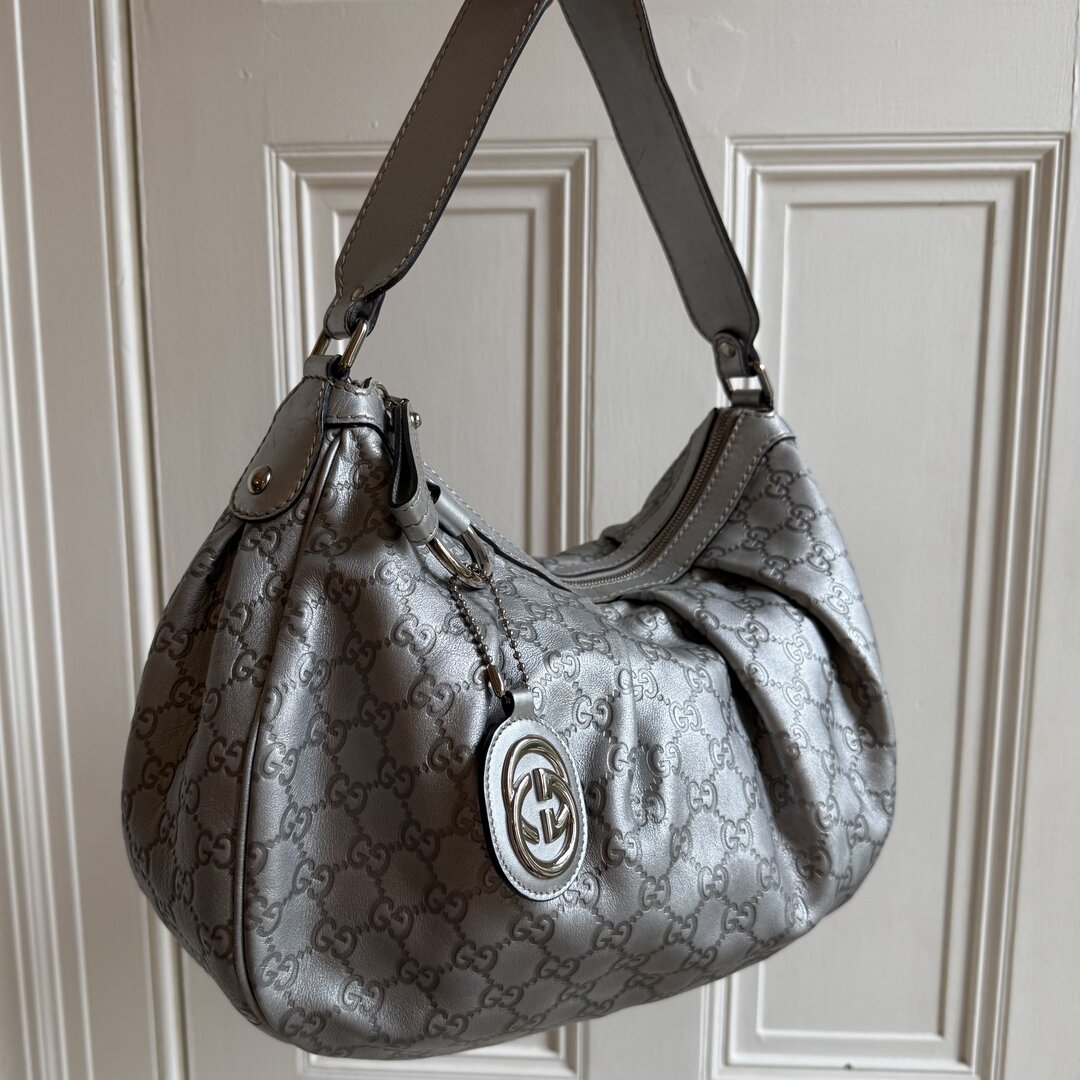 Gucci Sukey Metallic Silver Leather Shoulder Bag