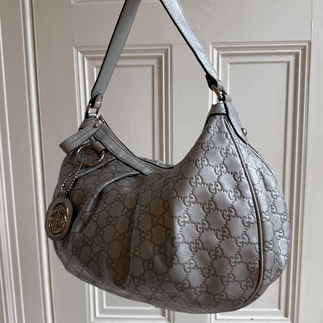 Gucci Sukey Metallic Silver Leather Shoulder Bag